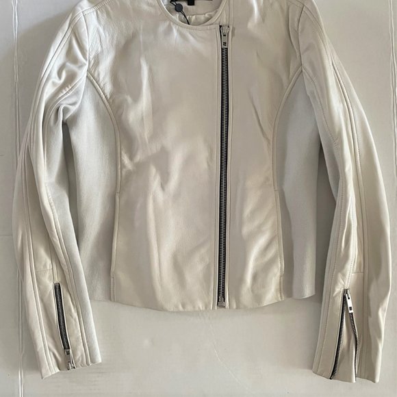 Rag & Bone Harrison Ivory Stretch Panel Leather Jacket - Picture 13 of 14